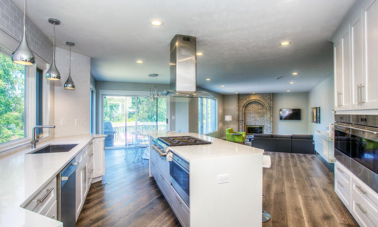 kitchen island under pot lights